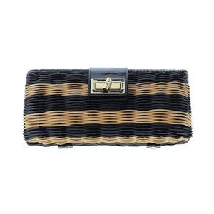 J CREW FACTORY HAVANA NAVY BLUE AND NATURAL WICKER STRAW CLUTCH EVENING BAG